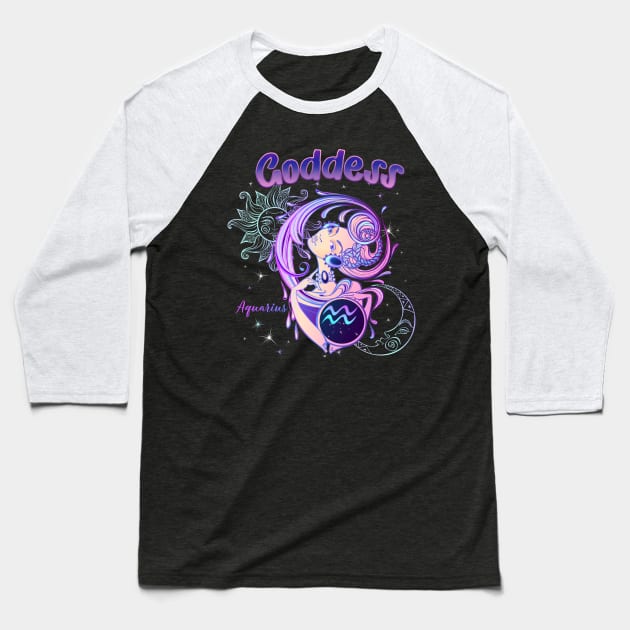 Zodiac Aquarius Goddess Queen Horoscope Baseball T-Shirt by The Little Store Of Magic